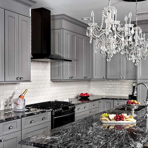 Black granite countertops with grey cabinets hotsell